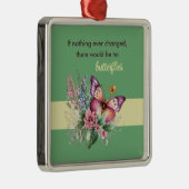 勇気付けられる蝶と花オングリーン メタルオーナメント (右)