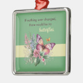 勇気付けられる蝶と花オングリーン メタルオーナメント (左)