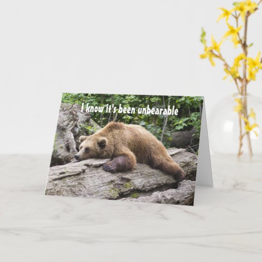 勇気付けられる/かわいいクマの動物 カード (黄色い花)