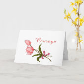 勇気、癌患者、ピンクのチューリップのピンクのリボン カード (黄色い花)