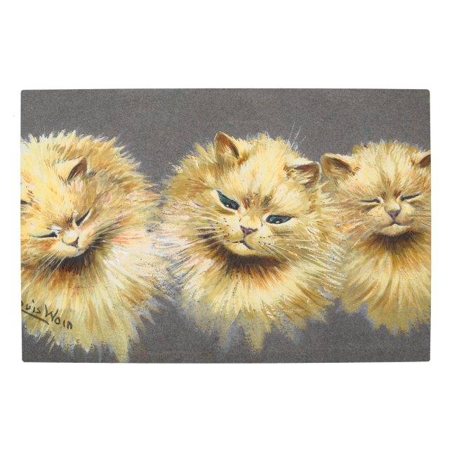 勉強の猫の頭を描くルイスワーイン メタルプリント (正面)