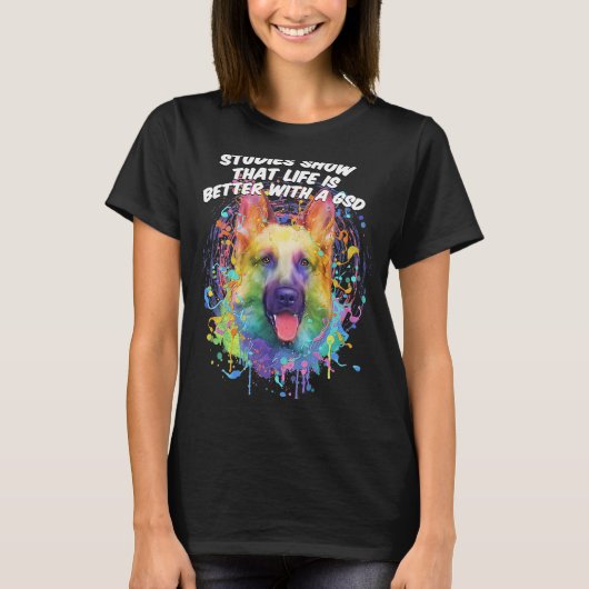 勉強はGSDドイツの羊飼いと表示 Tシャツ (正面)