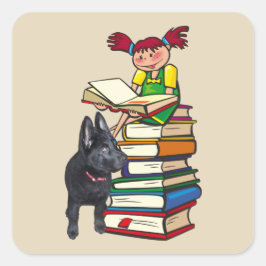 勉強バディGSD子犬と学校の女の子オンブックス スクエアシール