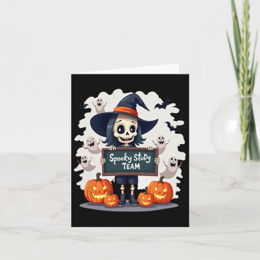 勉強不気味チーム – かわいいハロウィンスケルトンティーチ カード (正面)