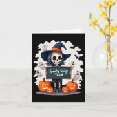 勉強不気味チーム – かわいいハロウィンスケルトンティーチ カード (黄色い花)