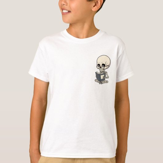 勉強好きなスケルトンの老眼鏡 キッズ Tシャツ (正面)