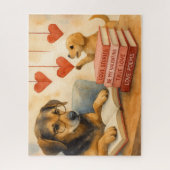 勉強好きのポーチとハート ジグソーパズル (縦)