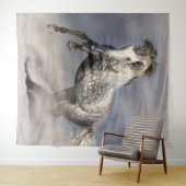 動いているアンダルシアのリンゴ灰色の馬 タペストリー (インサイチュ(横))