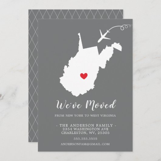動きのお知らせ | 州ウェストバージニア 招待状 (正面/裏面)