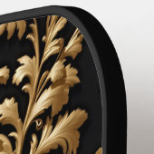 動きのエレガンス:黒と金ゴールドのフローラ ピックルボールラケット (左詳細)