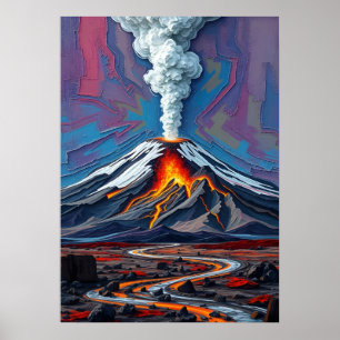 動きの噴火 – Fiery Volcano Landscape Art ポスター