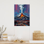 動きの噴火 – Fiery Volcano Landscape Art ポスター (キッチン)