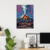 動きの噴火 – Fiery Volcano Landscape Art ポスター (ホームオフィス)