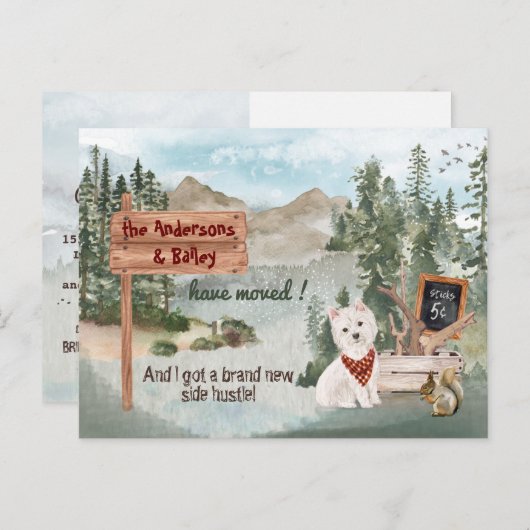 動くかわいいウェスティードッグの森林の松新住所 案内ポストカード (正面/裏面)