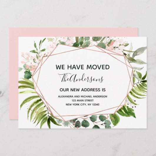 動くアナウンスユーカリ緑の幾何学的 招待状 (正面/裏面)