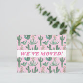 動くアナウンス砂漠サボテン水色ピンク ポストカード (スタンド正面)