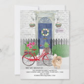 動くポメラニア犬犬自転車の青いドア新しい家   案内状 (正面)