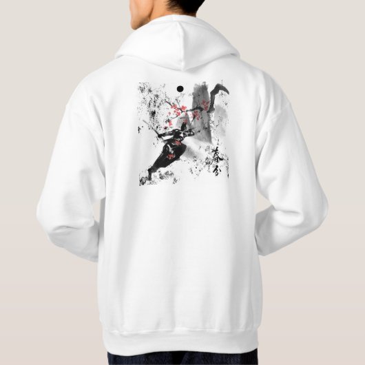 動く侍武者 - 水墨画アート パーカ (裏面)