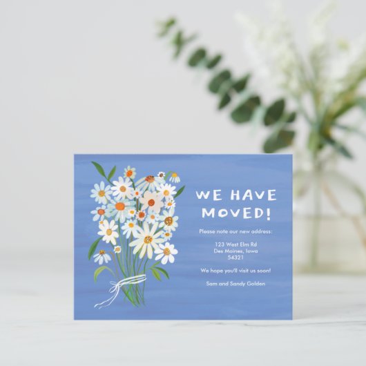 動く告知かわいいデイジーブーケ色彩の鮮やか手 ポストカード (スタンド正面)