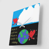 動く天国と地球： スクエア壁時計 (傾斜)