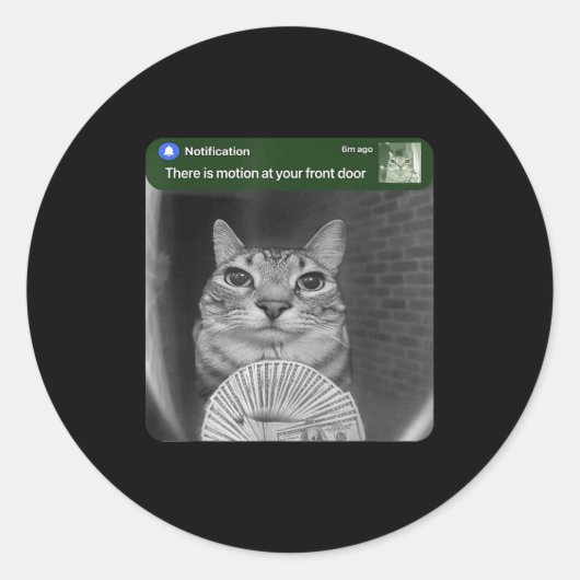 動く猫のリング＋面白いミーム ラウンドシール (正面)