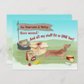 動く茶色のダックスフンド犬のおもちゃ我々の新しい家      ポストカード (正面/裏面)