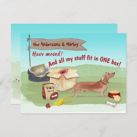 動く茶色のダックスフンド犬のおもちゃ我々の新しい家      ポストカード (正面/裏面)