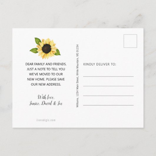 動く黄ひエレガントまわり水色フローラ 案内ポストカード (裏面)