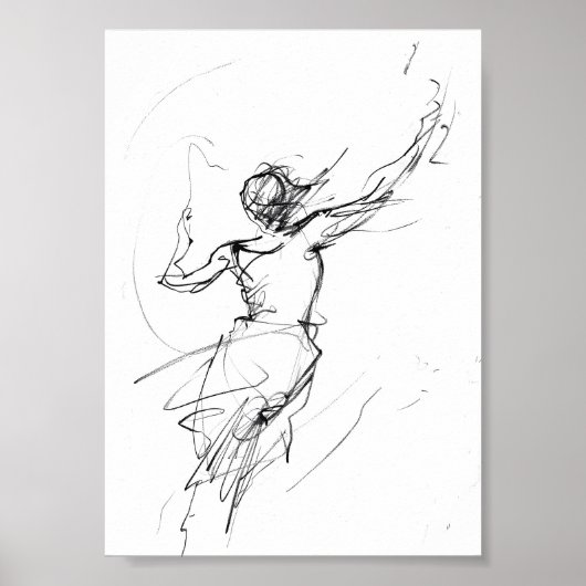 動エレガントきスケッチ中の女性 – Premium ポスター (正面)