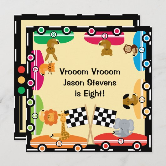 動カスタマイズ物競走誕生日招待状 招待状 (正面/裏面)