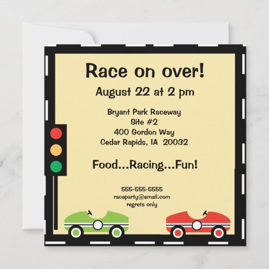 動カスタマイズ物競走誕生日招待状 招待状 (裏面)