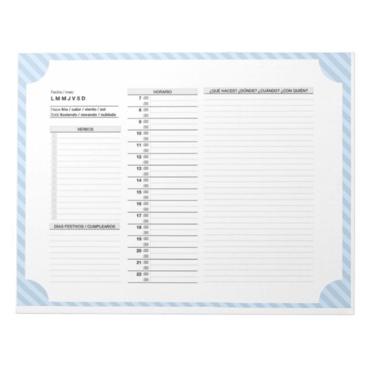 動作と共に日スペインの々のスケジュール ノートパッド (正面)