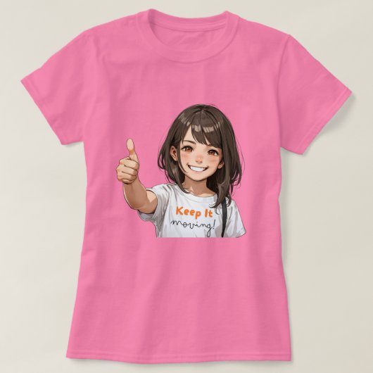 動保く女性のTシャツ – グラフィックおもしろいシャツ –  Tシャツ (デザイン正面)