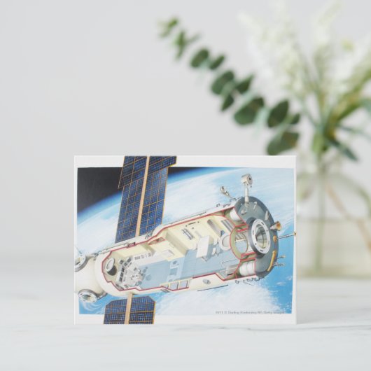 動力を用いた太陽の宇宙ステーションの断面 ポストカード (スタンド正面)