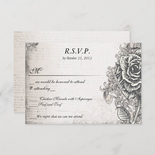 動揺してでビクトリアンなヴィンテージの入れ墨はRSVP上がりました 出欠カード (正面/裏面)