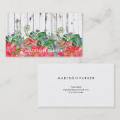 動揺してで白い木の素朴な水彩画のシャクヤク 名刺 (正面/裏面)