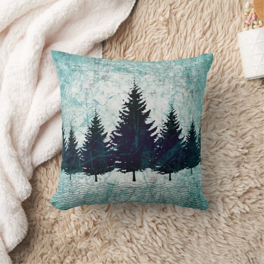 動揺してで素朴な常緑の松の木の森林 クッション (ブランケット)