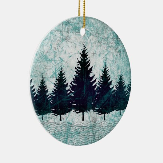 動揺してで素朴な常緑の松の木の森林 セラミックオーナメント (右)