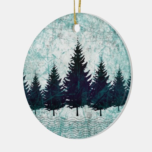 動揺してで素朴な常緑の松の木の森林 セラミックオーナメント (左)