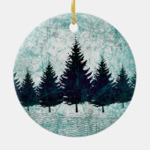 動揺してで素朴な常緑の松の木の森林 セラミックオーナメント (裏面)