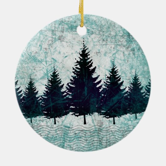 動揺してで素朴な常緑の松の木の森林 セラミックオーナメント (裏面)