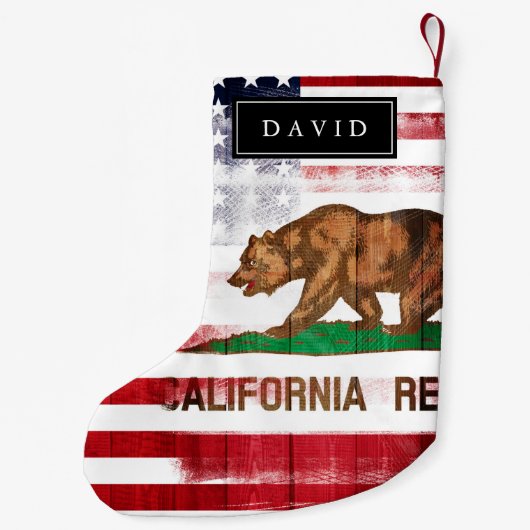 動揺してなアメリカのカリフォルニアの旗|の名前をカスタムする スモールクリスマスストッキング (裏面)