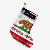 動揺してなアメリカのカリフォルニアの旗|の名前をカスタムする スモールクリスマスストッキング (正面 (吊り時))