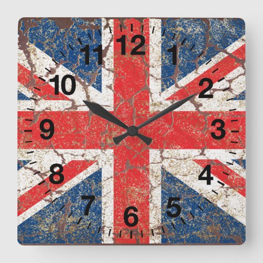 動揺してなイギリスの旗 スクエア壁時計 (正面)