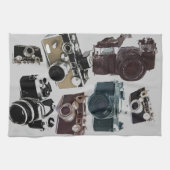 動揺してなカメラマンの写真撮影のレトロのカメラ キッチンタオル (横)