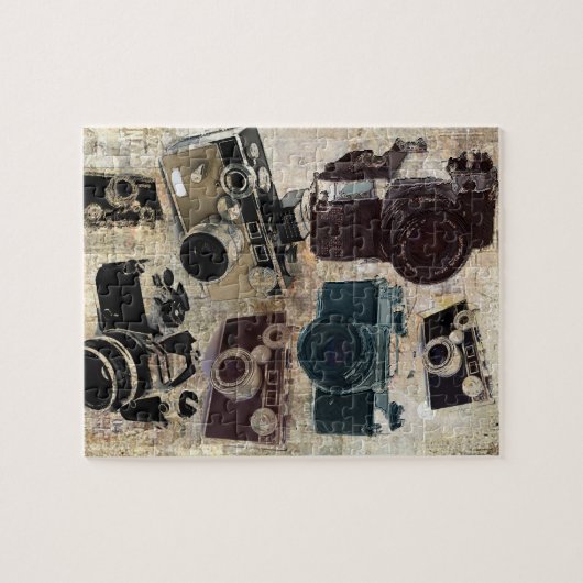 動揺してなカメラマンの写真撮影のレトロのカメラ ジグソーパズル (横)