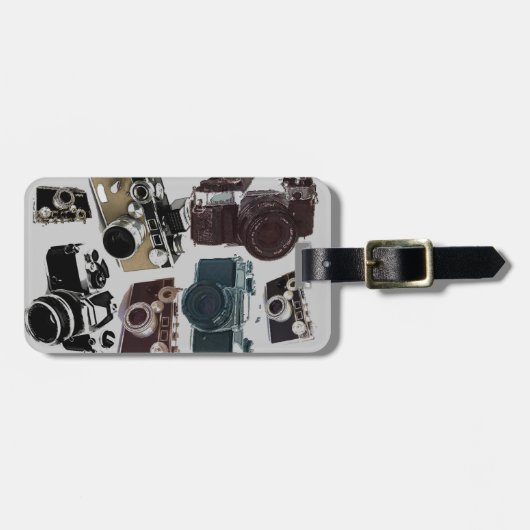 動揺してなカメラマンの写真撮影のレトロのカメラ ラゲッジタグ (正面横)
