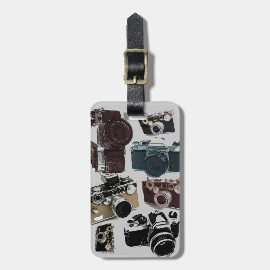 動揺してなカメラマンの写真撮影のレトロのカメラ ラゲッジタグ (正面縦)