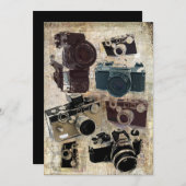 動揺してなカメラマンの写真撮影のレトロのカメラ 招待状 (正面/裏面)