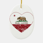 動揺してなカリフォルニア旗のマリブのハート セラミックオーナメント (正面)